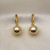 Arete Gancho Frances 02.122.0105 Oro Laminado, Diseño de Bola, Pulido, Tono Dorado