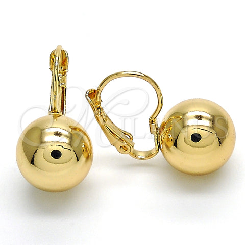 Arete Gancho Frances 02.122.0105 Oro Laminado, Diseño de Bola, Pulido, Tono Dorado