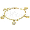 Pulsera de Dije 03.63.2022.08 Oro Laminado, Diseño de Sol y Estrella, Pulido, Tono Dorado (04 MM Thickness, 8 Inches Length)