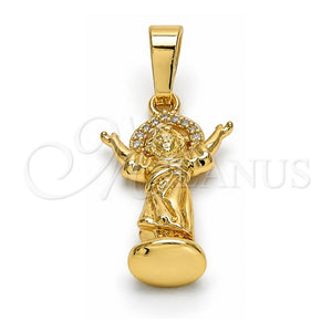 Dije Religioso 05.100.0001 Oro Laminado, Diseño de Divino Niño , con Blanca Micro Pave, Pulido, Tono Dorado
