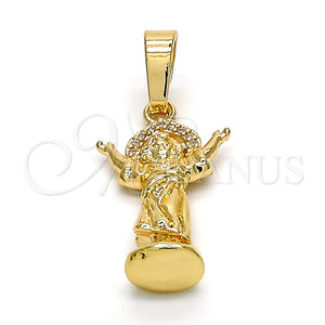 Dije Religioso 05.100.0001 Oro Laminado, Diseño de Divino Niño , con Blanca Micro Pave, Pulido, Tono Dorado