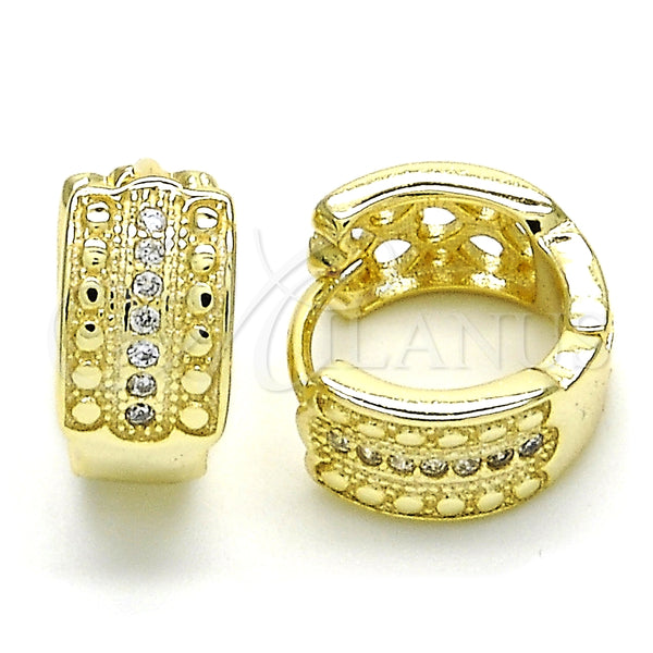 Argolla Huggie 02.186.0120.15 Plata Rodinada, con Micro Pave Blanca, Pulido, Tono Dorado