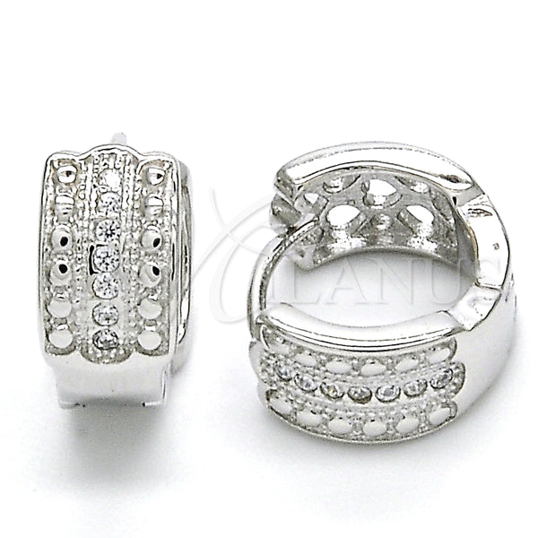 Argolla Huggie 02.186.0120.1.15 Plata Rodinada, con Micro Pave Blanca, Pulido, Rodinado