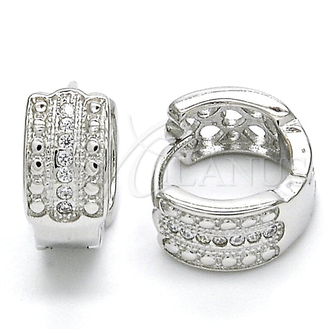 Argolla Huggie 02.186.0120.1.15 Plata Rodinada, con Micro Pave Blanca, Pulido, Rodinado