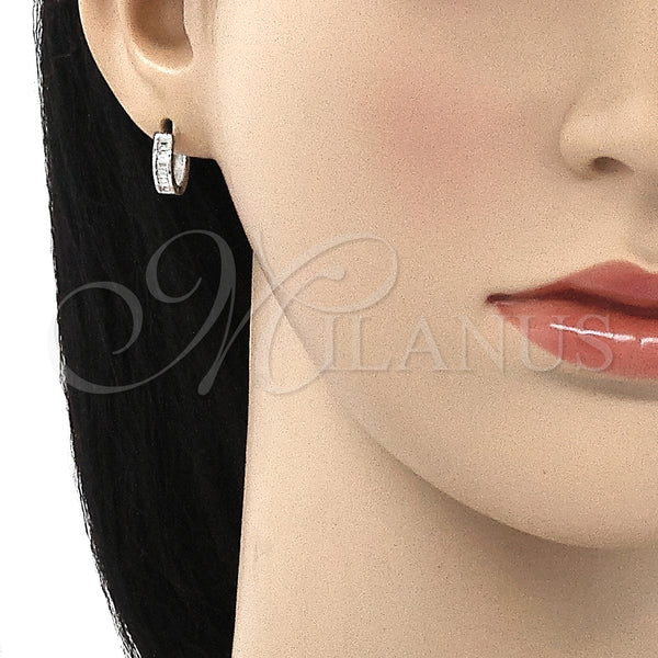 Argolla Huggie 02.186.0121.1.12 Plata Rodinada, con Zirconia Cubica Blanca, Pulido, Rodinado