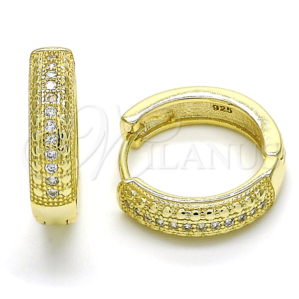 Argolla Huggie 02.186.0122.20 Plata Rodinada, con Micro Pave Blanca, Pulido, Tono Dorado