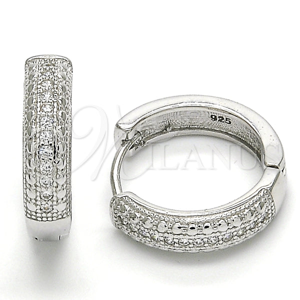 Argolla Huggie 02.186.0122.1.20 Plata Rodinada, con Micro Pave Blanca, Pulido, Rodinado