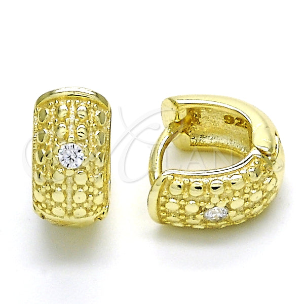 Argolla Huggie 02.186.0125.12 Plata Rodinada, con Zirconia Cubica Blanca, Pulido, Tono Dorado