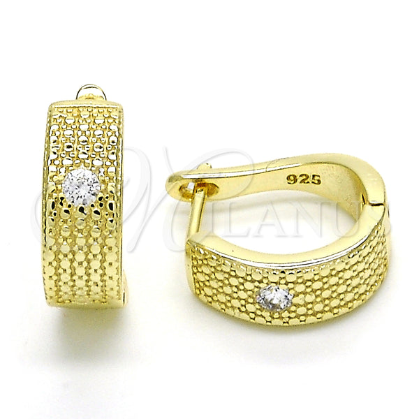 Argolla Huggie 02.186.0128.15 Plata Rodinada, con Blanca Zirconia Cubica, Pulido, Tono Dorado