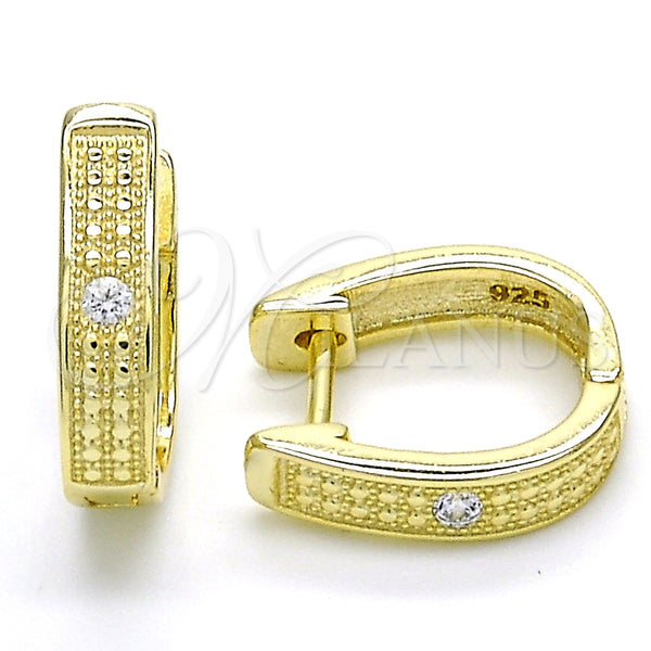 Argolla Huggie 02.186.0129.15 Plata Rodinada, con Zirconia Cubica Blanca, Pulido, Tono Dorado