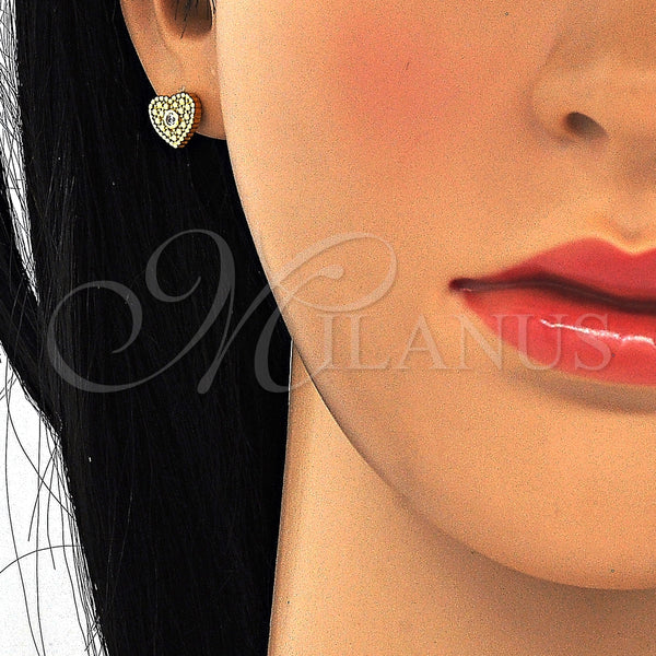 Arete Dormilona 02.186.0133 Plata Rodinada, Diseño de Corazón, con Zirconia Cubica Blanca, Pulido, Tono Dorado