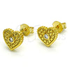 Arete Dormilona 02.186.0133 Plata Rodinada, Diseño de Corazón, con Zirconia Cubica Blanca, Pulido, Tono Dorado