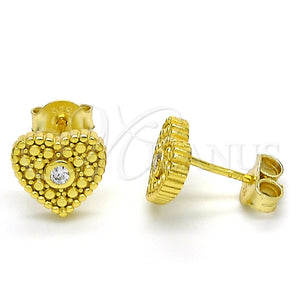 Arete Dormilona 02.186.0133 Plata Rodinada, Diseño de Corazón, con Zirconia Cubica Blanca, Pulido, Tono Dorado
