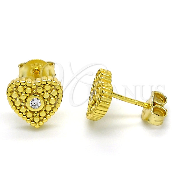 Arete Dormilona 02.186.0133 Plata Rodinada, Diseño de Corazón, con Zirconia Cubica Blanca, Pulido, Tono Dorado