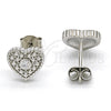 Arete Dormilona 02.186.0133.1 Plata Rodinada, Diseño de Corazón, con Zirconia Cubica Blanca, Pulido, Rodinado