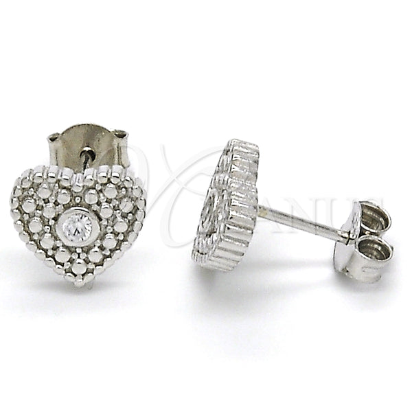 Arete Dormilona 02.186.0133.1 Plata Rodinada, Diseño de Corazón, con Zirconia Cubica Blanca, Pulido, Rodinado