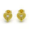 Arete Dormilona 02.186.0134 Plata Rodinada, Diseño de Corazón, con Zirconia Cubica Blanca, Pulido, Tono Dorado