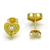 Arete Dormilona 02.186.0134 Plata Rodinada, Diseño de Corazón, con Zirconia Cubica Blanca, Pulido, Tono Dorado