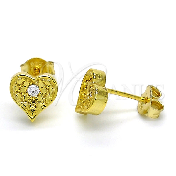 Arete Dormilona 02.186.0134 Plata Rodinada, Diseño de Corazón, con Zirconia Cubica Blanca, Pulido, Tono Dorado