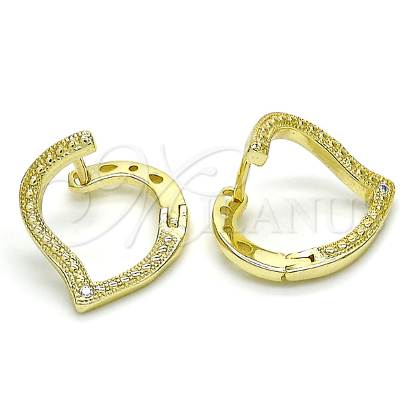 Argolla Huggie 02.186.0138.15 Plata Rodinada, Diseño de Corazón, con Micro Pave Blanca, Pulido, Tono Dorado