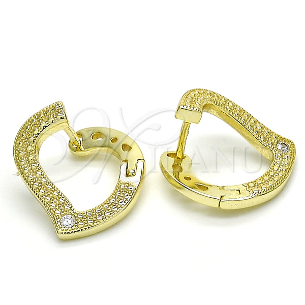 Argolla Huggie 02.186.0139.15 Plata Rodinada, Diseño de Corazón, con Zirconia Cubica Blanca, Pulido, Tono Dorado