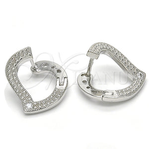 Argolla Huggie 02.186.0139.1.15 Plata Rodinada, Diseño de Corazón, con Zirconia Cubica Blanca, Pulido, Rodinado