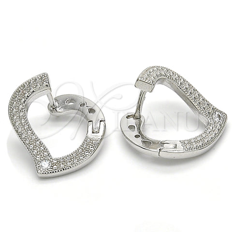 Argolla Huggie 02.186.0139.1.15 Plata Rodinada, Diseño de Corazón, con Zirconia Cubica Blanca, Pulido, Rodinado
