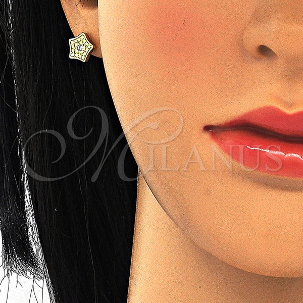 Arete Dormilona 02.186.0150 Plata Rodinada, Diseño de Estrella, con Zirconia Cubica Blanca, Pulido, Tono Dorado