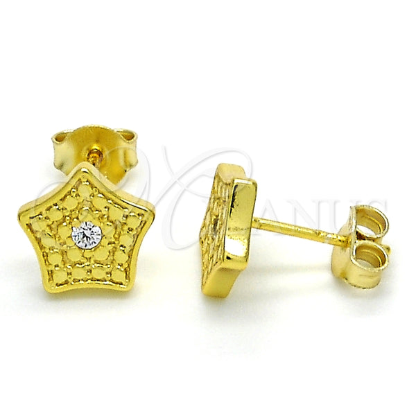 Arete Dormilona 02.186.0150 Plata Rodinada, Diseño de Estrella, con Zirconia Cubica Blanca, Pulido, Tono Dorado