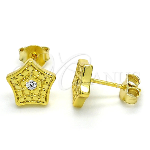 Arete Dormilona 02.186.0150 Plata Rodinada, Diseño de Estrella, con Blanca Zirconia Cubica, Pulido, Tono Dorado