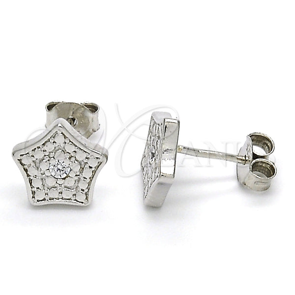 Arete Dormilona 02.186.0150.1 Plata Rodinada, Diseño de Estrella, con Zirconia Cubica Blanca, Pulido, Rodinado