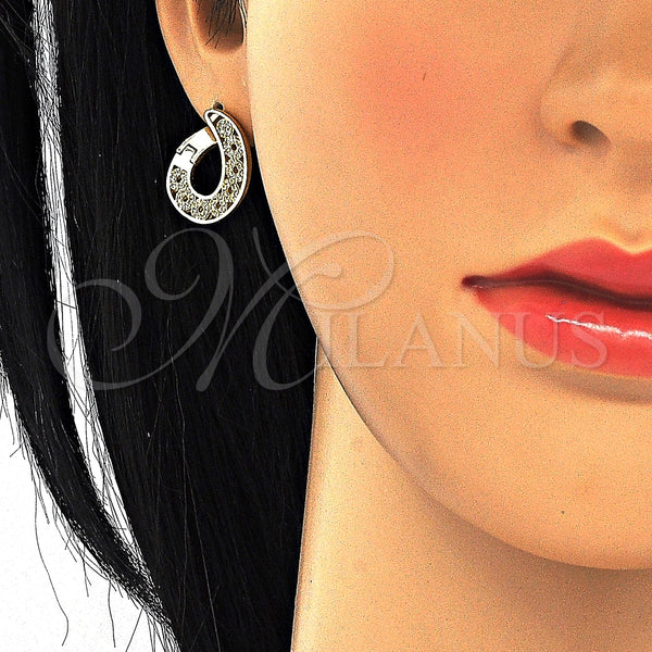 Argolla Huggie 02.186.0153.15 Plata Rodinada, con Micro Pave Blanca, Pulido, Tono Dorado
