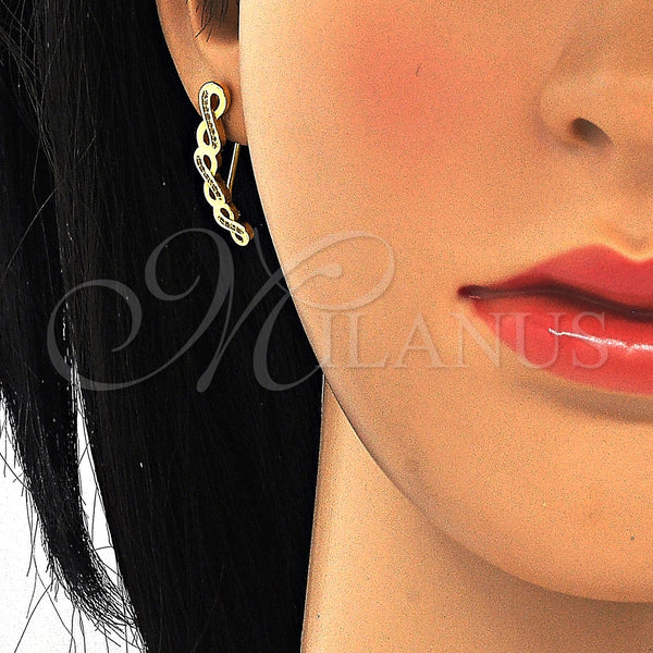 Arete Dormilona 02.186.0155 Plata Rodinada, Diseño de Infinito, con Micro Pave Blanca, Pulido, Tono Dorado