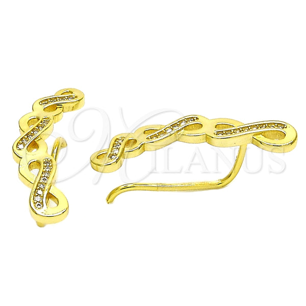 Arete Dormilona 02.186.0155 Plata Rodinada, Diseño de Infinito, con Micro Pave Blanca, Pulido, Tono Dorado