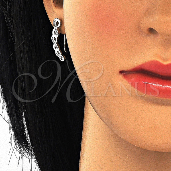 Arete Dormilona 02.186.0155.1 Plata Rodinada, Diseño de Infinito, con Micro Pave Blanca, Pulido, Rodinado