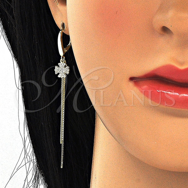 Arete Largo 02.186.0159 Plata Rodinada, con Micro Pave Blanca, Pulido, Tono Dorado