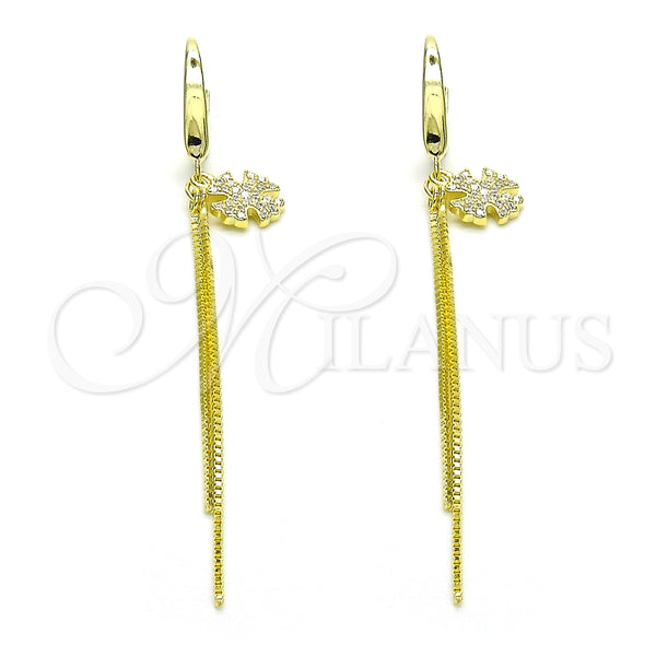 Arete Largo 02.186.0159 Plata Rodinada, con Micro Pave Blanca, Pulido, Tono Dorado