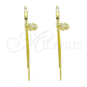 Arete Largo 02.186.0159 Plata Rodinada, con Micro Pave Blanca, Pulido, Tono Dorado
