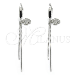 Arete Largo 02.186.0159.1 Plata Rodinada, con Micro Pave Blanca, Pulido, Rodinado