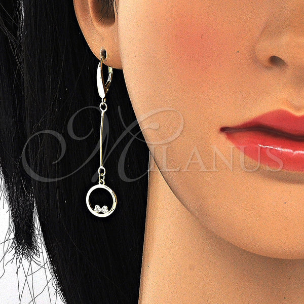 Arete Largo 02.186.0162 Plata Rodinada, Diseño de Corazón, con Micro Pave Blanca, Pulido, Tono Dorado