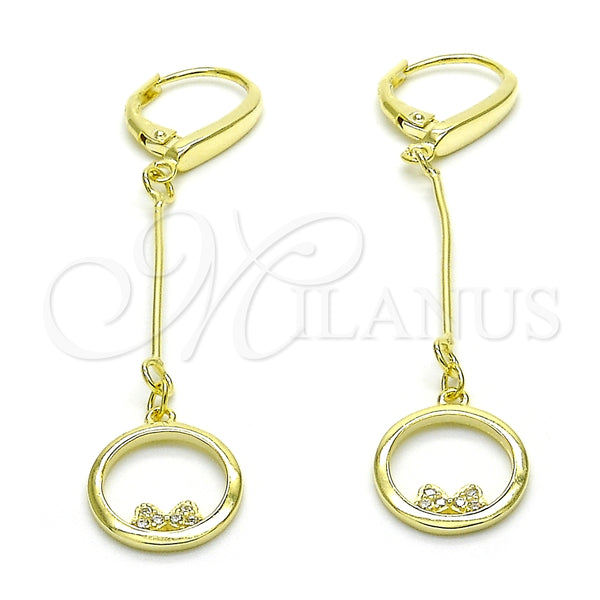 Arete Largo 02.186.0162 Plata Rodinada, Diseño de Corazón, con Micro Pave Blanca, Pulido, Tono Dorado