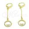 Arete Largo 02.186.0162 Plata Rodinada, Diseño de Corazón, con Micro Pave Blanca, Pulido, Tono Dorado