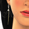 Arete Largo 02.186.0163 Plata Rodinada, Diseño de Estrella, con Micro Pave Blanca, Pulido, Tono Dorado
