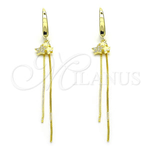 Arete Largo 02.186.0163 Plata Rodinada, Diseño de Estrella, con Micro Pave Blanca, Pulido, Tono Dorado