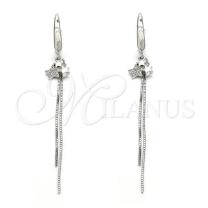 Arete Largo 02.186.0163.1 Plata Rodinada, Diseño de Estrella, con Micro Pave Blanca, Pulido, Rodinado