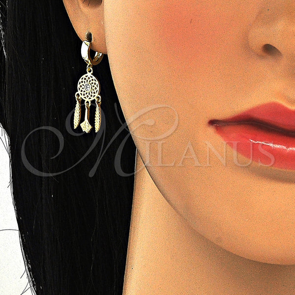 Arete Largo 02.186.0165 Plata Rodinada, con Zirconia Cubica Blanca, Pulido, Tono Dorado