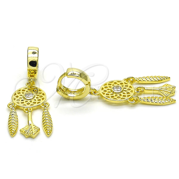 Arete Largo 02.186.0165 Plata Rodinada, con Zirconia Cubica Blanca, Pulido, Tono Dorado