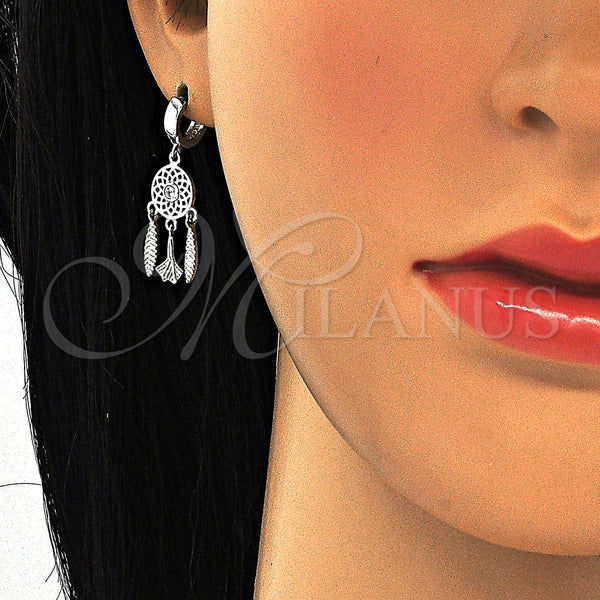 Arete Largo 02.186.0165.1 Plata Rodinada, con Zirconia Cubica Blanca, Pulido, Rodinado