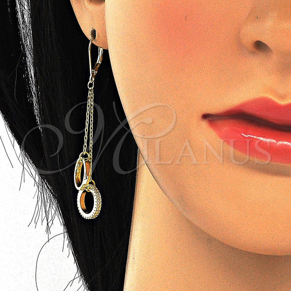 Arete Largo 02.186.0166 Plata Rodinada, Diseño de Amor, con Zirconia Cubica Blanca, Pulido, Tono Dorado