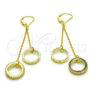 Arete Largo 02.186.0166 Plata Rodinada, Diseño de Amor, con Zirconia Cubica Blanca, Pulido, Tono Dorado